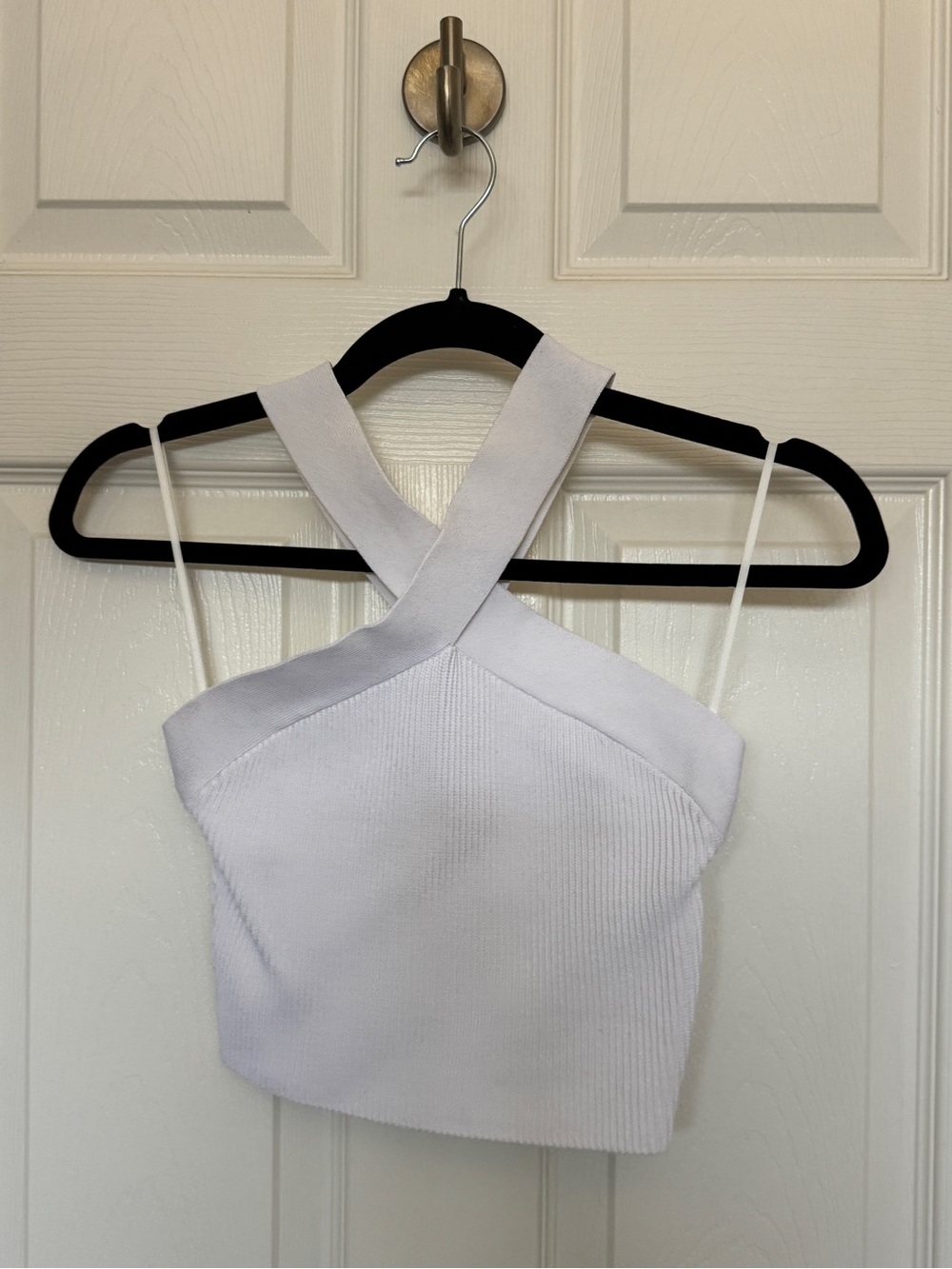 Babaton White Cross-Back Ribbed Crop Top - Women's
